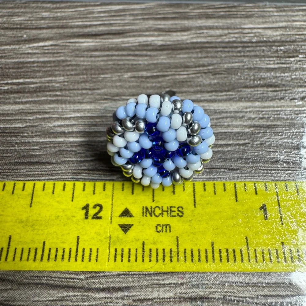 Sapphire Silver and White Stud Earrings Handmade Stainless Steel Beaded‎ Studs